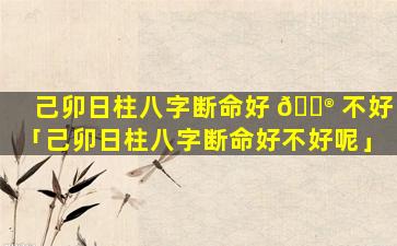 己卯日柱八字断命好 💮 不好「己卯日柱八字断命好不好呢」